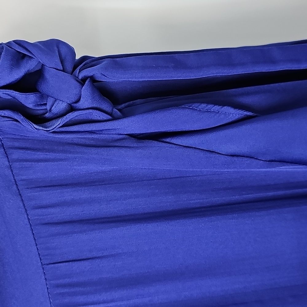 Anthropologie Elegant Blue Silky Wrap‎ Skirt Asymmetrical Ruffle Hem Peasant - Picture 8 of 16